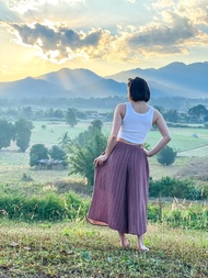 粉色褲子，女亞麻褲，亞麻棉褲，女條紋褲，褲子
