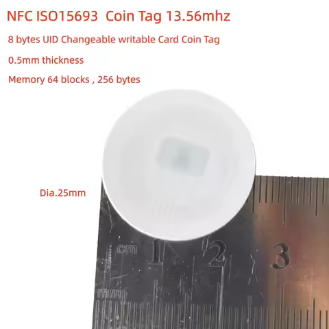 NFC ISO15693 ICODE 8 bytes UID Changeable writable Card 25mm Coin Tag with Memory 64 Blocks 256 Byte