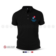 Polo T-Shirt Sulam Domino's Pizza Fast Food Master Pizza Extra Large Pizza Baju Lelaki Cotton Embroi