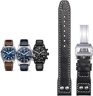 GANYUU 20mm Soft Genuine Leather Rivet Watchband For IWC Strap For Big PILOT Mark 18 Portofino Accessories (Color : Blk Silver buckle, Size : 20mm)