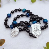 Catholic Rosary Chaplet of St Michael Rosary Black Wood Blue Tiger Eye Catholic Saint Baptism Gift R
