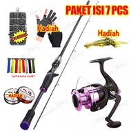 Satu set reel dan joran 1.65M~2.4M dan reel full metal Setelan warna ungu Joran Pancing 6-12LB 165-2