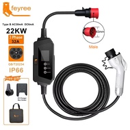 feyree GB/T Portable EV Charger 7KW 11KW 22KW 5m Cable with CEE Plug EV Charging Station EV Wallbox 