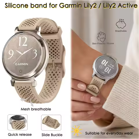 14mm Watch Strap for Garmin Lily2 Active Watch Bands Soft Silicone Replacement Bracelet Breathable f