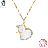 ORSA JEWELS Cute Heart Shape Cat Necklace for Women 925 Sterling Silver Natural Seashell Pendant Necklace with CZ Jewelry GMN13