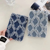 For iPad 3D Denim Fabric Case Compatible with Ipad 2022 10.2 Inch 10.9 12.9 11 Pro Mini 6 with Pencil Slot Holder Light Blue Protective Tablet Cover