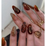 [ BYLAW.NAILS ] Mahogany Chocolate Gold Butterfly Fake Nails | PREMIUM FAKE NAILS | PRESS ON NAILS |