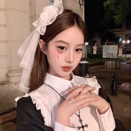 Halloween Lolita Headdress White Veil Female Lolita Veil Rose Hair Clip Lace Side Clip cos Hair Acce