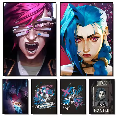 Arcane Season 2 Jinx VI Graffiti Caitlyn Jayce Viktor Character Poster Arcane Anime Game Canvas Prin