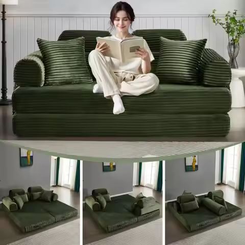Convertible Sleeper Sofa Bed, 78.5" Corduroy Foldable Loveseat Sofa, Queen to King Size Boneless Cou