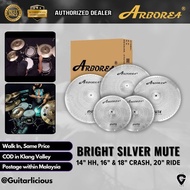 Arborea Mute Cymbal Set Bright Silver Low Volume Cymbal Pack Cymbal 14"HH, 16"Crash, 18"Crash, 20"Ri