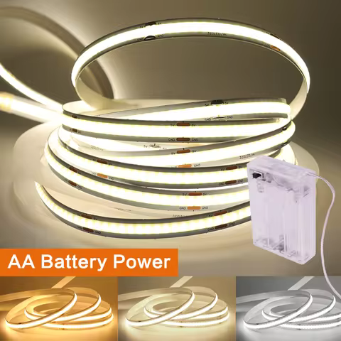 8MM COB LED Strip DC5V 320LEDs/M Flexible Ribbon LED Tape 3AA Battery Powered 3000K 4000K 6000K FOB 