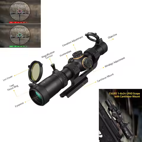 CVLIFE Scope 1-6x24 LPVO Optics Sights with 30mm Cantilever Mount for Picatinny Rail Second Focal Pl