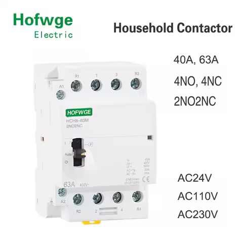 HCH8-63M 4P 40A 24V 110V 220V Din Rail Household AC Modular Contactor With Manual Control Switch 4NO