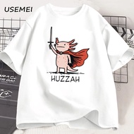 Funny Huzzah Axolotl Meme T-Shirt Mexico Short Sleeve Round Neck Oversized Streetwear Harajuku Men's