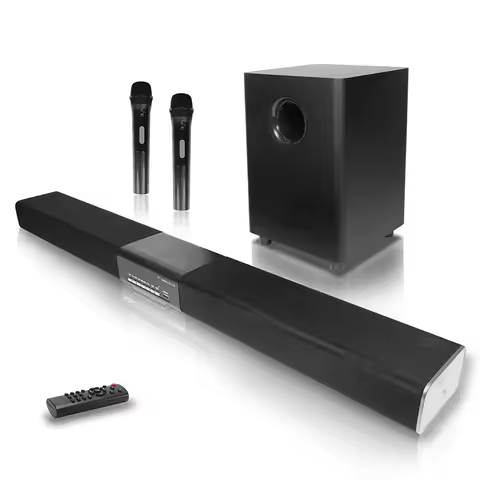 Powerful Bass 2.1 Soundbar With Subwoofer Wireless Karaoke Microphone Bluetooth 5.3 Home Theater Aud