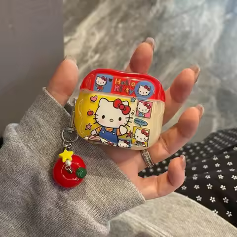 Hello Kitty Headset Case Sanrio Anime Cartoon Printing Kawai Bluetooth Headset Case Airpods Pro Deco