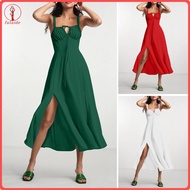 fulaide Bohemian Style Summer Dress Adjustable Drawstring Corset Versatile Square Cut Midi Dress Sid