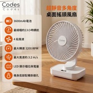 超靜音多角度桌面搖頭風扇推薦｜搖擺風扇｜3600mAh｜4段風速｜90°自動搖頭｜LED顯示｜Type-C快充｜底座掛牆孔｜靜音風扇｜Office風扇｜WFH風扇｜桌面風扇｜座枱風扇【香港行貨】