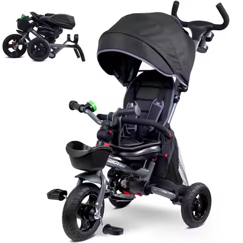 7-in-1 Folding Toddler Tricycle for Ages 18 Months to 5 Years, All-Terrain Rubber Tires, Adjustable 