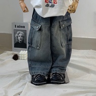 Boys' wide-leg cargo jeans – pad dust wash box bag Q336 [LARGE FORM 0.5 SIZE] Denim Baby Boy Jeans B