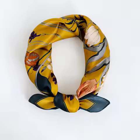 2025 New 100% Pure Silk Scarf Women Neck Hair Foulard Bandana Square Small Headband Hijab Print Ponc