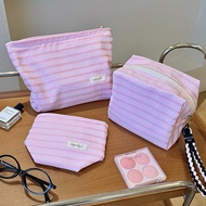 1ชิ้น/เซ็ต กระเป๋าเครื่องสำอางสีชมพูลายทาง แนวนอน สไตล์วันหยุดยุค Y2K กระเป๋าเครื่องสำอางขนาดความจุใ