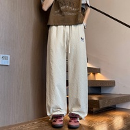 LJPNK Summer Fashion Loose Pants for Men – Embroidered Dachshund Seersucker Trousers with Street Sty