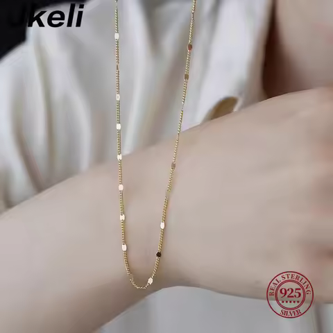 Jkeli Real 925 Silver Necklace Women's Sterling Silver Collarbone Chain Necklace Glitter Chain Neckl