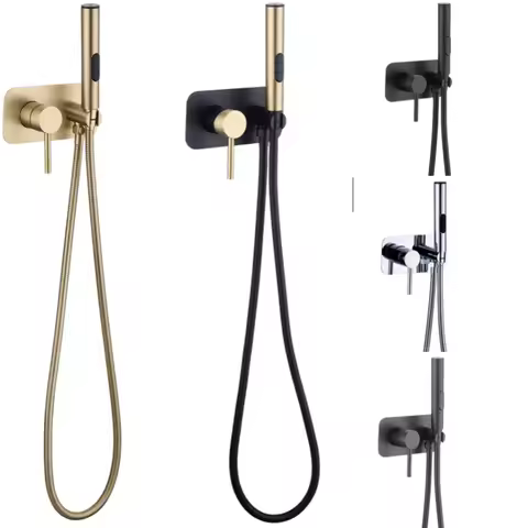 Toilet Bidet Shower Brush Gold Bathroom Bidet Faucets Wall Mount Bidet Sprayer for Toilet Hot Cold W