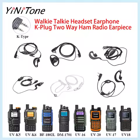 YiNiTone TK Plug PTT MIC G-Shape/Covert Acoustic Tube Radio Headest for Baofeng UV-5R BF-888S Quansh