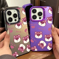 Cute Full Screen Strawberry Bear Girl Phone Case Compatible for IPhone 15 11 14 12 13 Pro Max X XR XS Max 7/8 Plus Se2020 Soft Edge Hard Bottom Phone Case