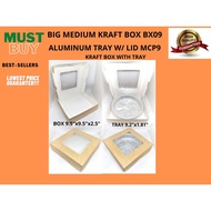 9.5"x9.5"x2.5" Kraft box pair with Aluminum tray with lid 9.2"x1.81" sets Food packaging/tray& box