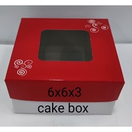 Cake Box Red 6x6x3, 6" Cake board White Sold By 10pcs