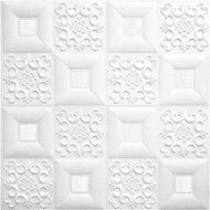 Wallpaper Dinding 3D Foam Batik Klasik Sticker Plafon | 70x70 cm - Putih