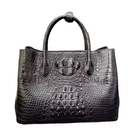 Authentic Exotic Crocodile Skin Classic Black Women's Totes Purse Genuine Leather Lady Handbag Femal