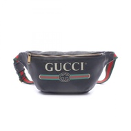 【二手】Gucci GUCCI 腰包 復古 Logo 織帶款 493869 黑/綠/RED皮革 Gucci 印花腰包 中號