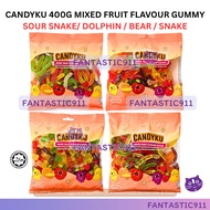 (Halal) Candyku 400g Mixed Fruit Flavour Gummy Sour Snake/ Dolphin / Bear / Snake F911