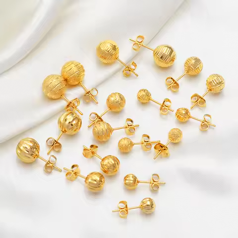 Anniyo 1 Pair Beads Earrings Women Girls,Wholesale Gold Color Ball Earrings Stud,Africa Nigeria Cong