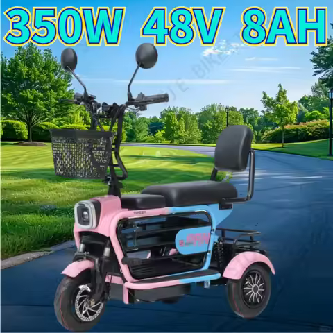 3-wheel electric vehicle 350W 48V 8AH foldable adult 3-seater E-Bike with pet basket urban leisure p