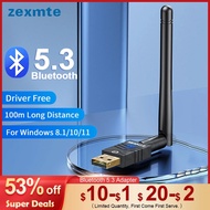 Zexmte 100M Bluetooth 5.3 Adapter USB Bluetooth 5.1 5.0 Dongle Transmitter Receiver for Windows 11/10/8 Wireless Mouse Adaptador