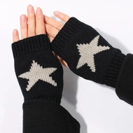 Y2K Fashion Knitted Winter Gloves Ins Korean Women Half Finger Warm Woolen Gloves Pentagram Star Fingerless Hand Warmer Mitten Gloves
