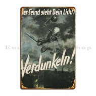 WW2GarageSign "The Enemy Sees Your Light" German Blackout WW2 Metal Plaque - Classic Garage Decor Ti