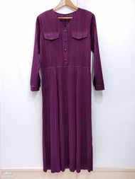 2MUAY รุ่น GJO1135 เดรสพลีทคุณภาพ V NECK LONG SLEEVE PLEATED DRESS 8 สี FREE SIZE