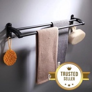 Towel Bar Double Aluminium Alloy Rack Black 50*10.5*15 CM Load Bearing 10KG