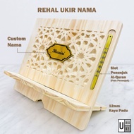 UMAKE Rehal Kayu ukir nama Wood Book Stand Custom Name Rehal Ukir Nama Rehal Al-Quran Rehal Meja