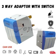 3 Way Adapter Extension Plug Extantion Socket with Sirim Surge Protector Individual Switch & Neon Sa