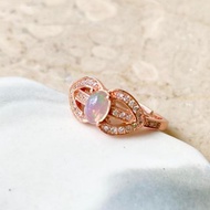 天然歐泊石玫瑰金925純銀戒指裸石寶石輕珠寶半寶石