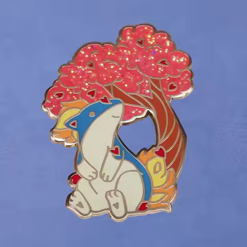 Cute Pokemon Quilavas and Cherry Tree Hard Enamel Pin Kawaii Flame Elf Badge Brooch Anime Fans Gift 