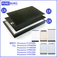 淨博 - 一套三塊適用於Panasonic F-VXF35H F-PXM35H F-VXM35H F-PXL35H F-PMF35X F-PXF35X F-PXV35H空氣清新機HEPA+活性碳濾網濾芯